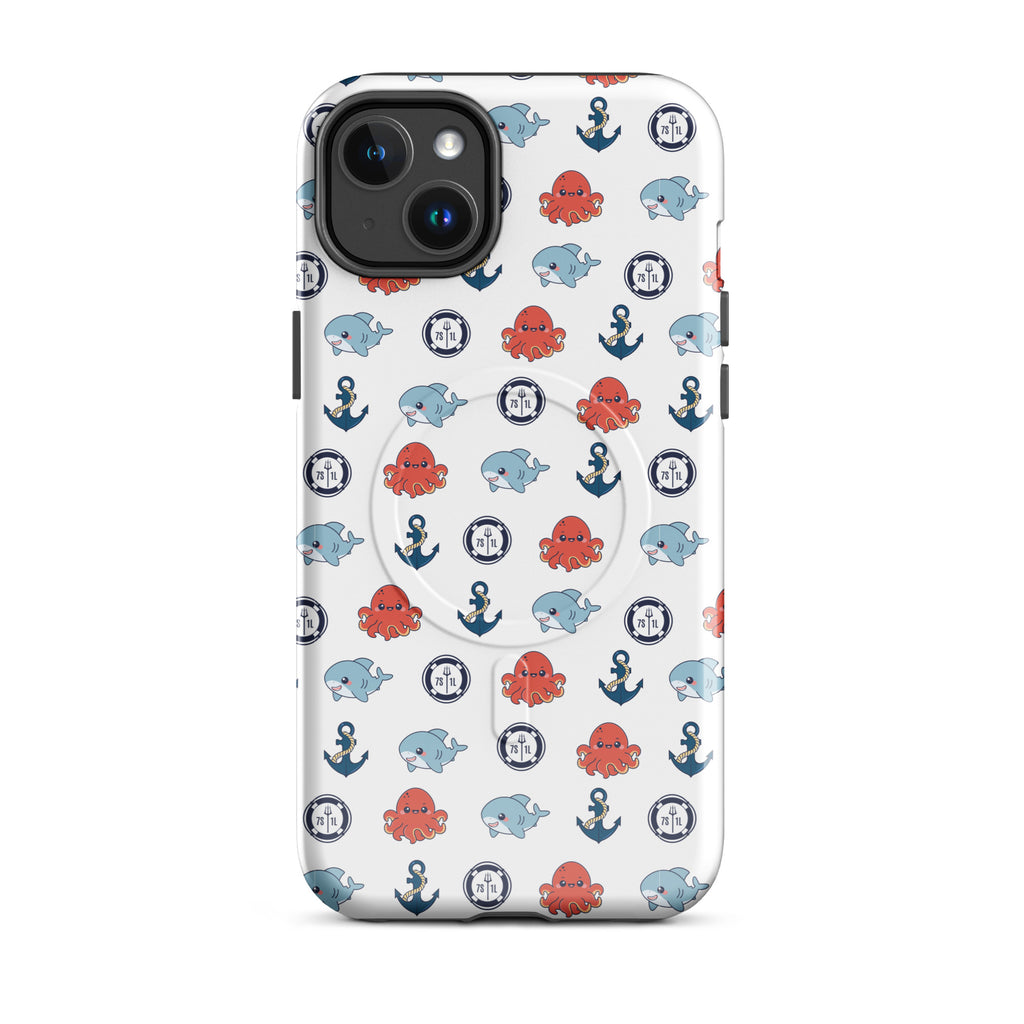 Glossy Marine MagSafe iPhone 14 Plus case featuring colorful ocean animals design by 7SHORT1LONG®.