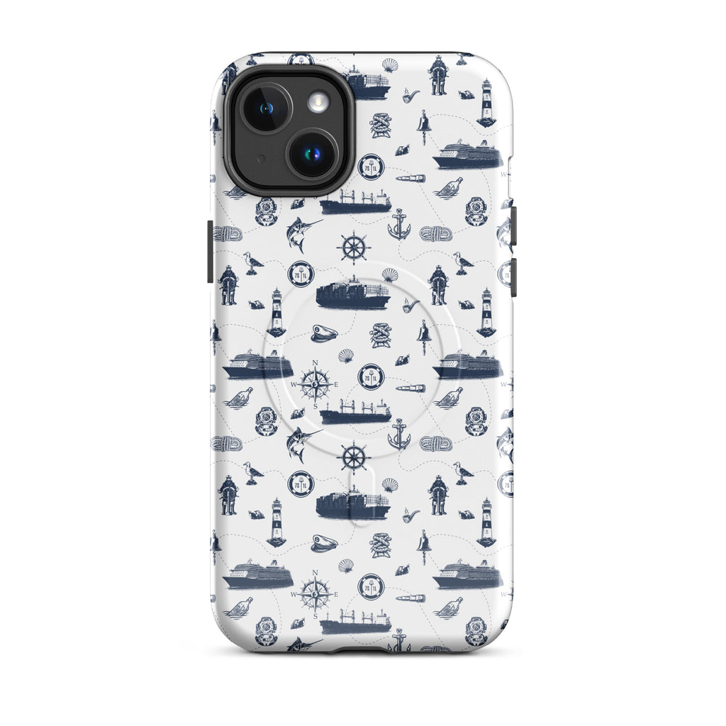 Seafarer design Container Ship iPhone case by 7SHORT1LONG® with glossy finish, MagSafe compatible for iPhone 14 Plus.