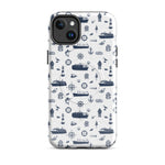 iPhone case with navy lexury nautical pattern on a white background