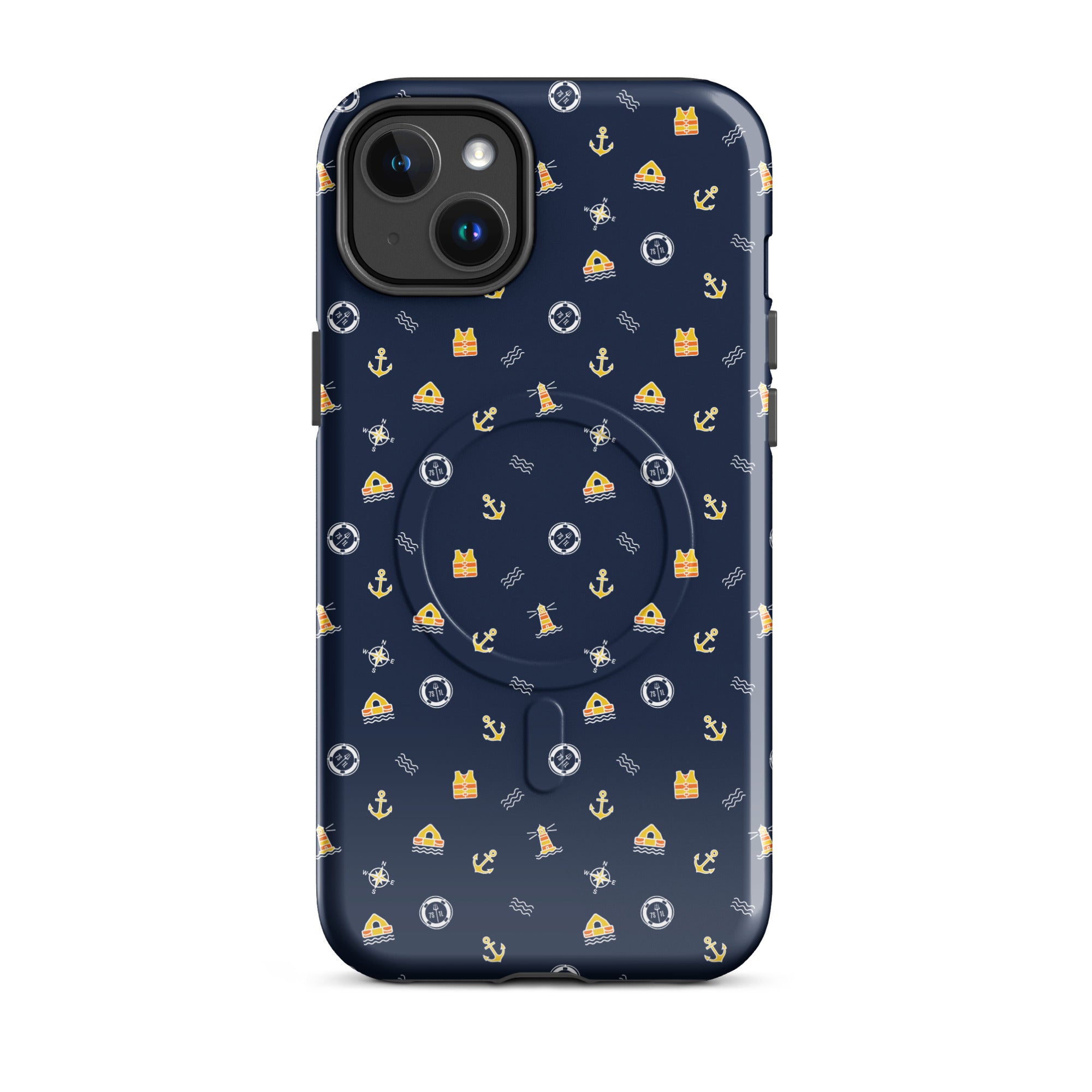 Phone case with safety at sea nautical pattern life raft, life ring