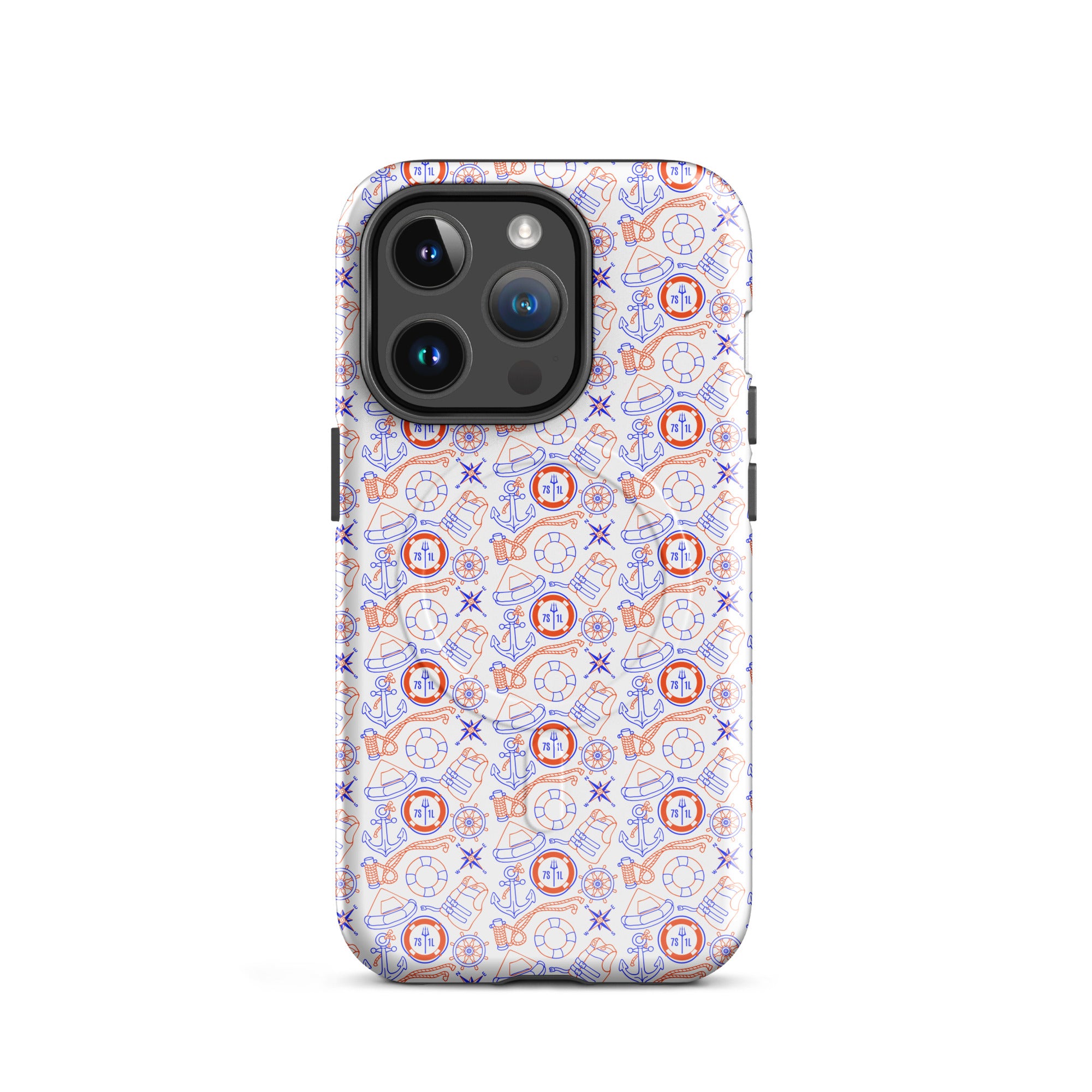Glossy Coast Guard Nautical MagSafe iPhone case for iPhone 14 Pro by 7SHORT1LONG®, featuring a maritime-themed design.