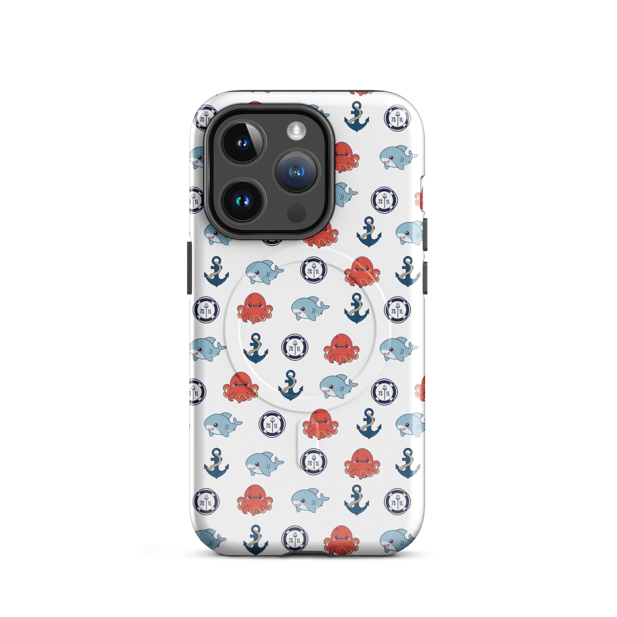 Cute Ocean Party iPhone Case throws playful ocean vibes into your day. With a sweet pattern of baby sharks and baby octopuses, plus some light nautical bits.
