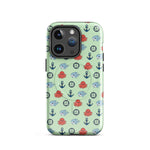 Phone case with nautical pattern featuring baby octopuses, anchors, and baby shark