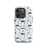 iPhone case with navy lexury nautical pattern on a white background
