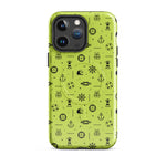 IPhone case with black pattern on a lemon green background