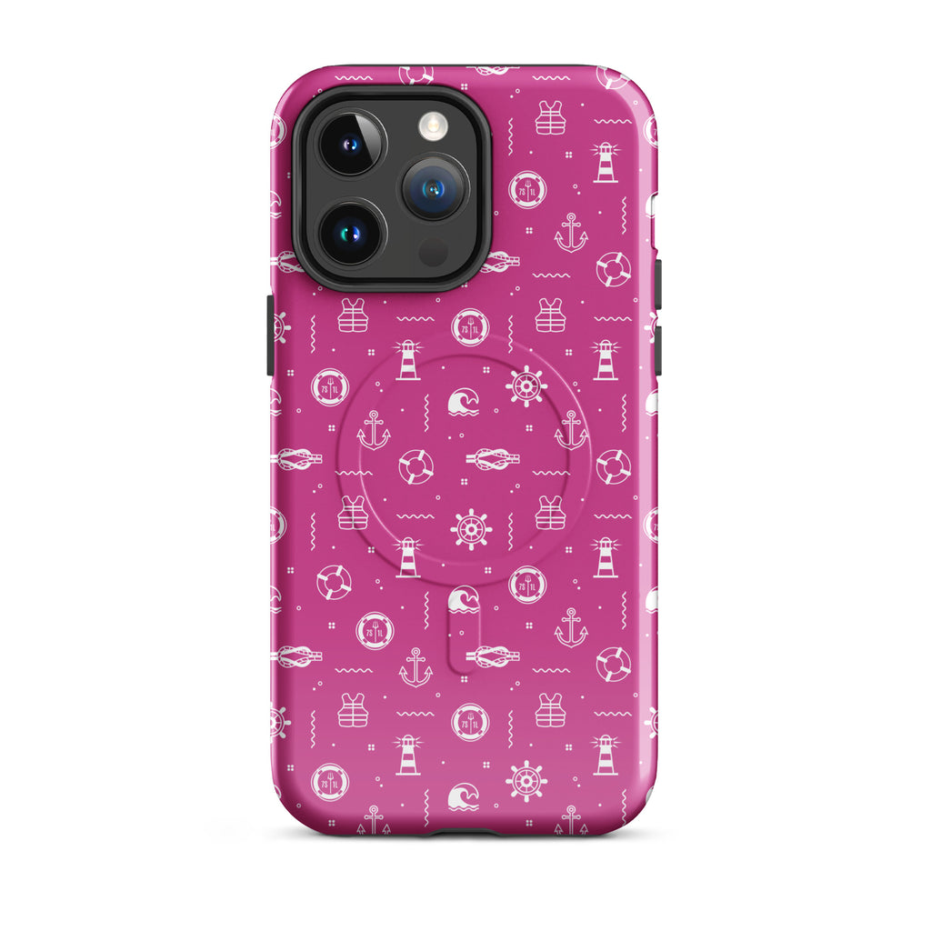 Glossy Anchor & Lighthouse Nautical MagSafe iPhone case for iPhone 14 Pro Max by 7SHORT1LONG®, featuring marine-themed design.