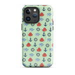 Phone case with nautical pattern featuring baby octopuses, anchors, and baby shark