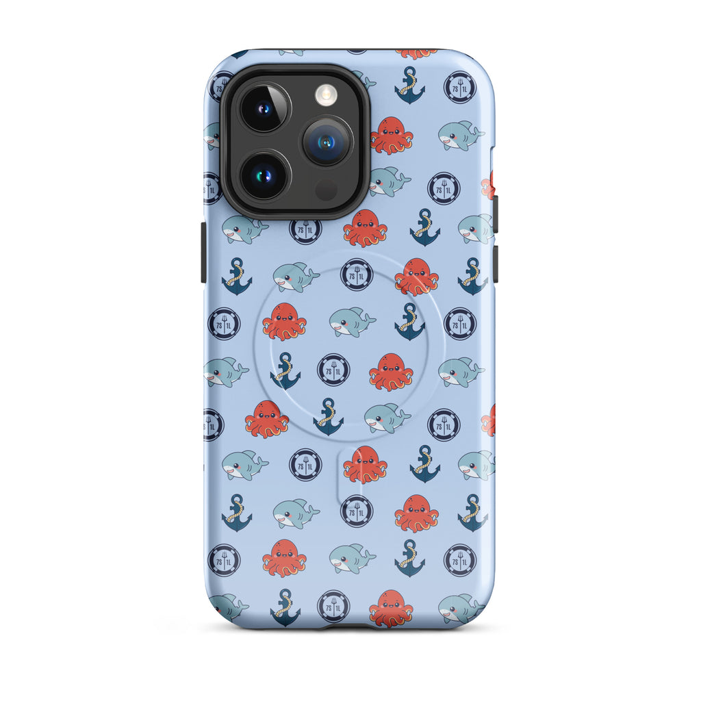 Cute Baby Octopus iPhone case by 7SHORT1LONG® featuring a glossy ocean-themed design, compatible with MagSafe for iPhone 14 Pro Max.