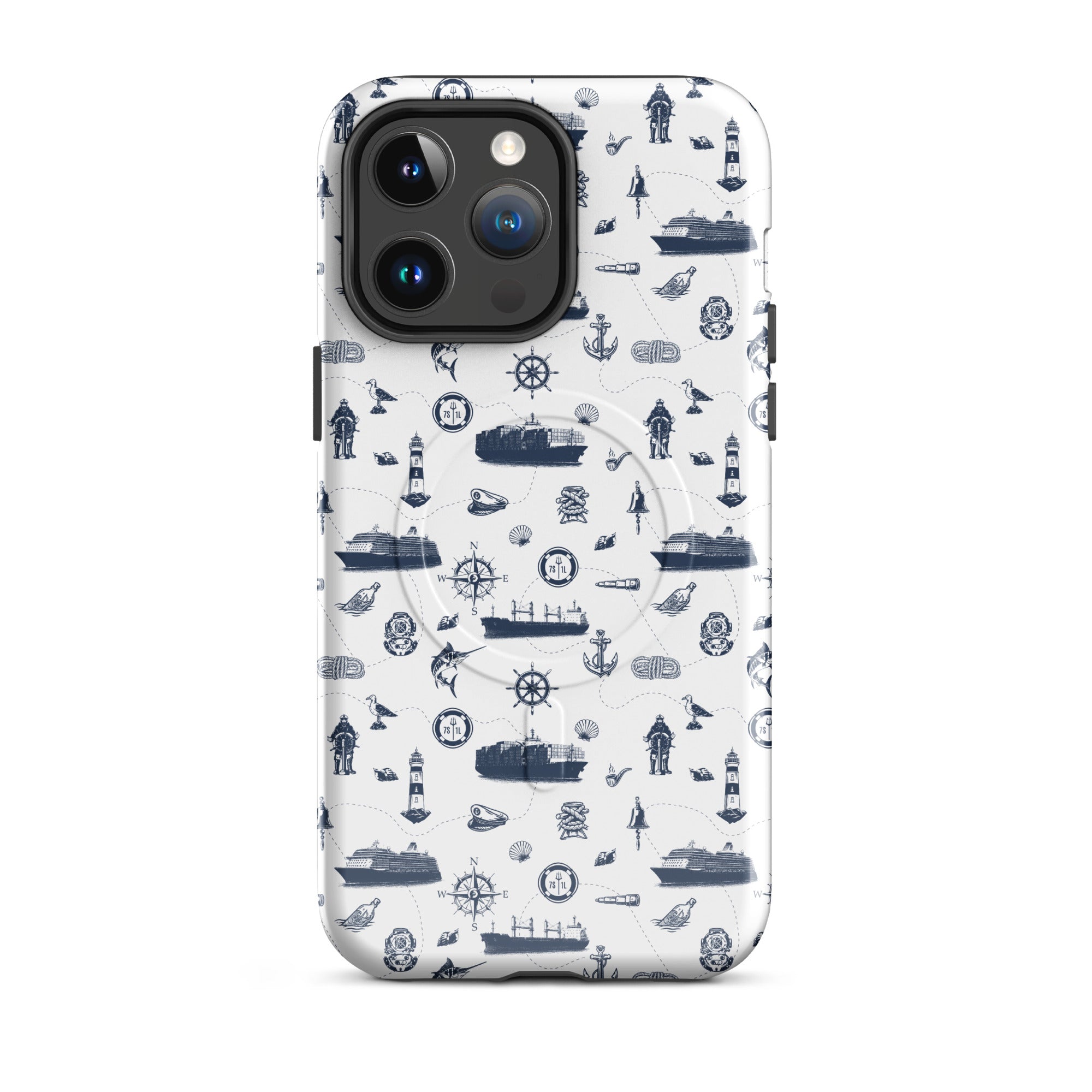 Seafarer design container ship iPhone case by 7SHORT1LONG® for iPhone 14 Pro Max with glossy MagSafe tough protection
