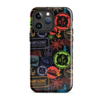 iPhone case with passport stamps and  black background