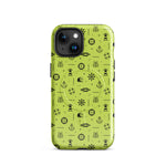 IPhone case with black pattern on a lemon green background
