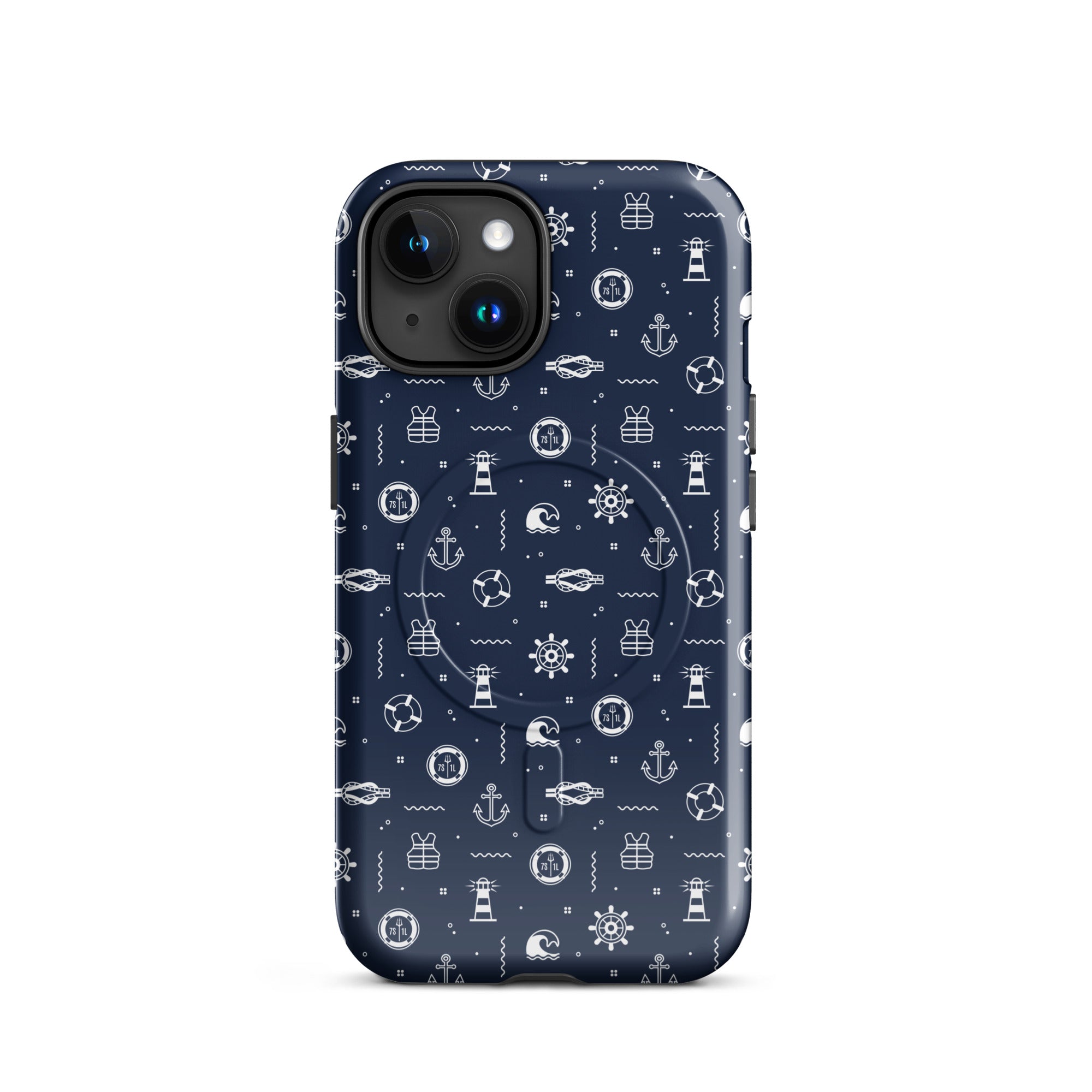 Phone case with maritime pattern on a white background