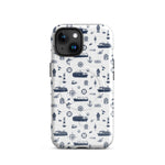 iPhone case with navy lexury nautical pattern on a white background