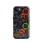 iPhone case with passport stamps and  black background
