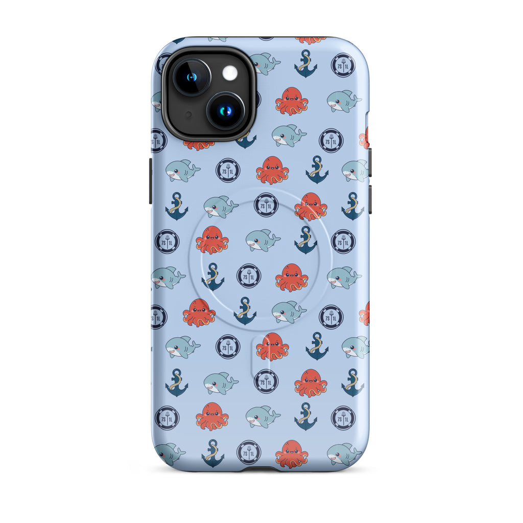 Cute baby octopus iPhone case by 7SHORT1LONG® with glossy finish, designed for iPhone 15 Plus, featuring ocean-inspired art.
