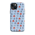 Cute baby octopus iPhone case by 7SHORT1LONG® with glossy finish, designed for iPhone 15 Plus, featuring ocean-inspired art.