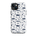 Glossy MagSafe tough case for iPhone 15 Plus featuring a Container Ship seafarer design by 7SHORT1LONG®.