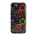 iPhone case with passport stamps and  black background