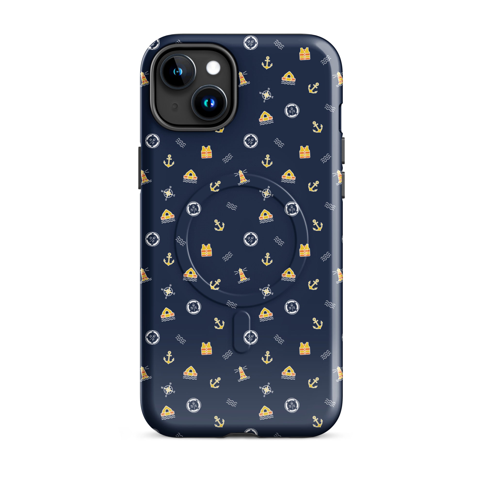 Phone case with safety at sea nautical pattern life raft, life ring