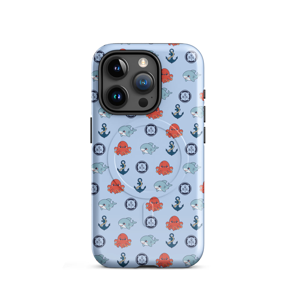Baby octopus iPhone case by 7SHORT1LONG® featuring a cute ocean-themed design on a glossy MagSafe-compatible iPhone 15 Pro case.