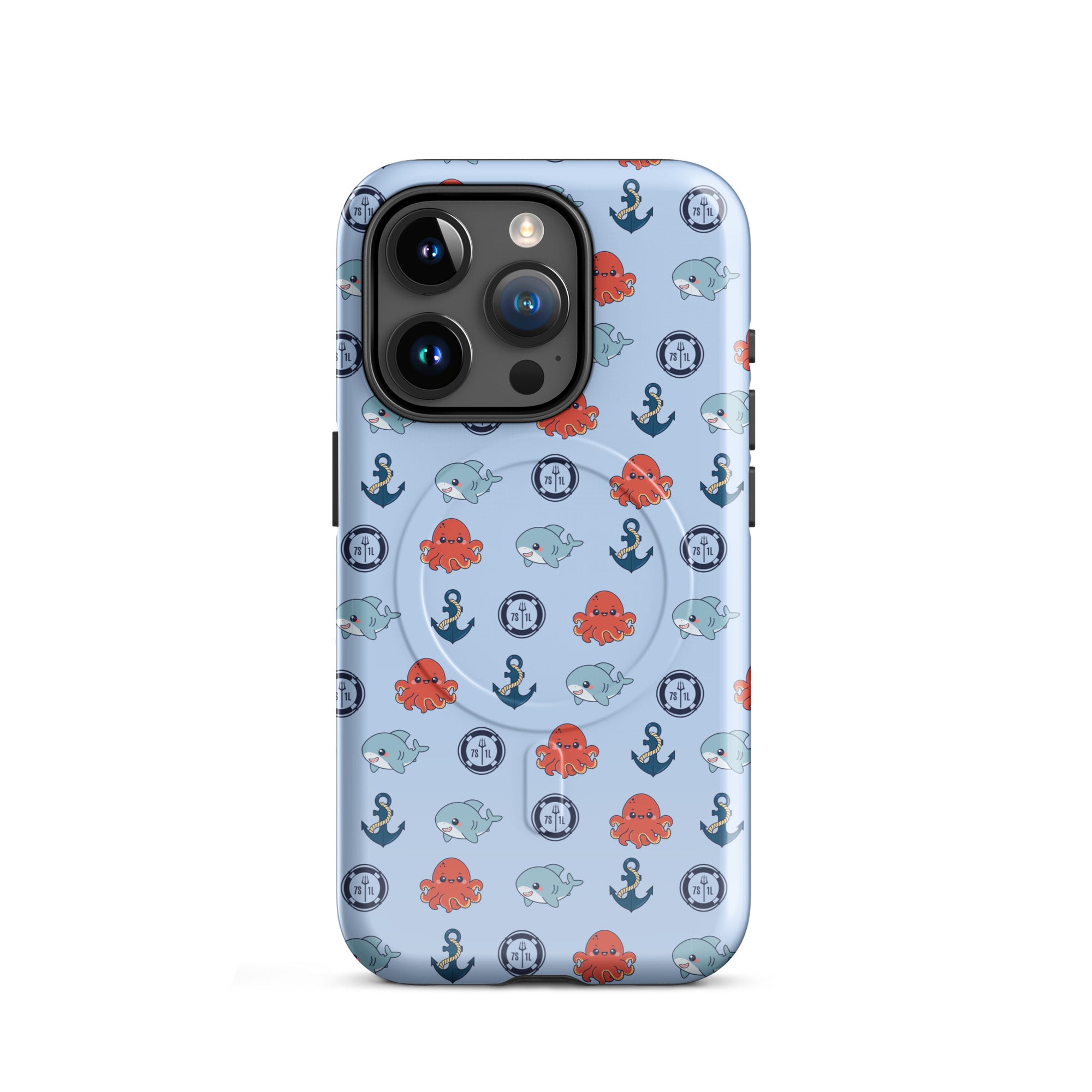 Baby octopus iPhone case by 7SHORT1LONG® featuring a cute ocean-themed design on a glossy MagSafe-compatible iPhone 15 Pro case.