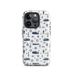 iPhone case with navy lexury nautical pattern on a white background