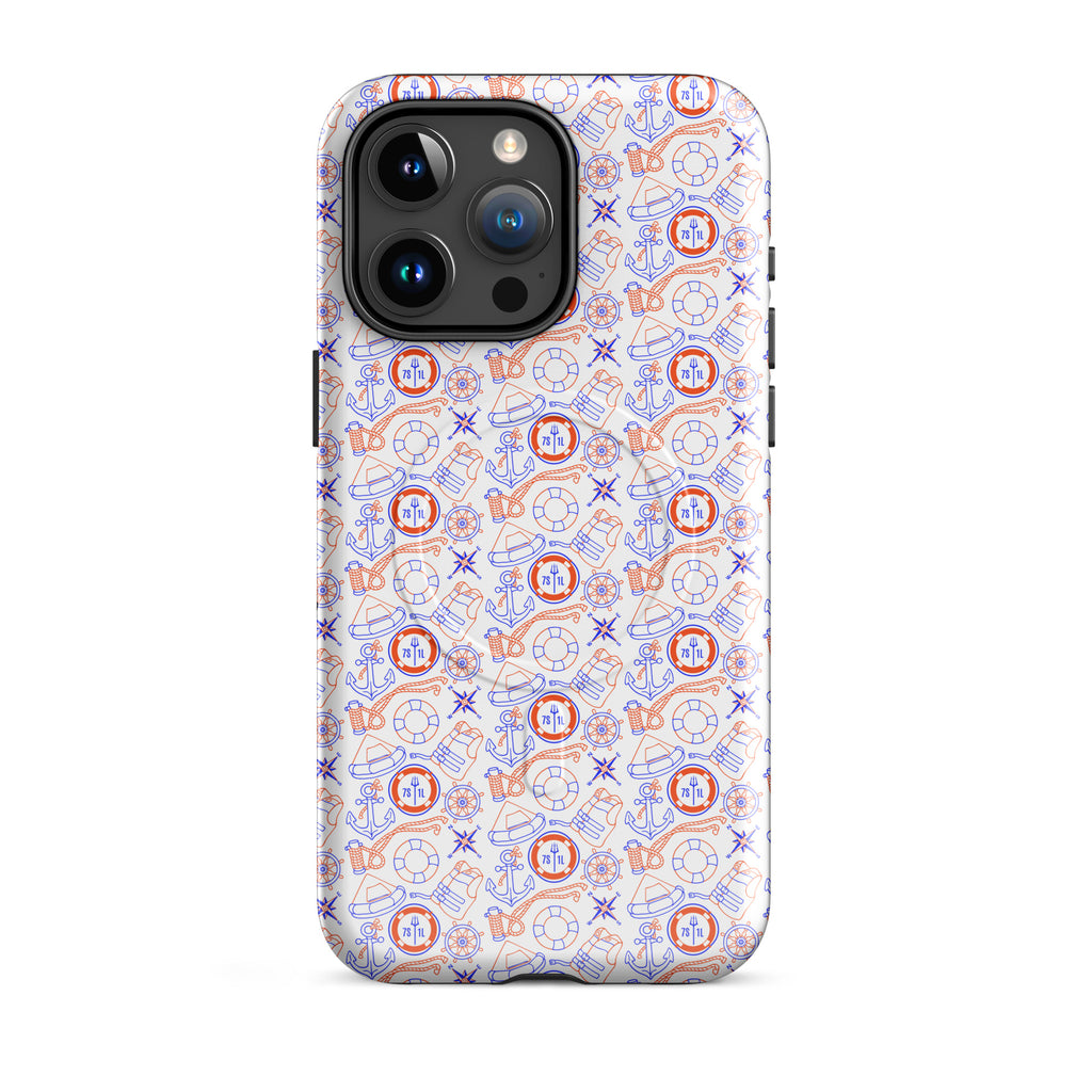 Glossy Coast Guard Nautical iPhone MagSafe case by 7SHORT1LONG® fits iPhone 15 Pro Max with a rugged, marine-inspired design.