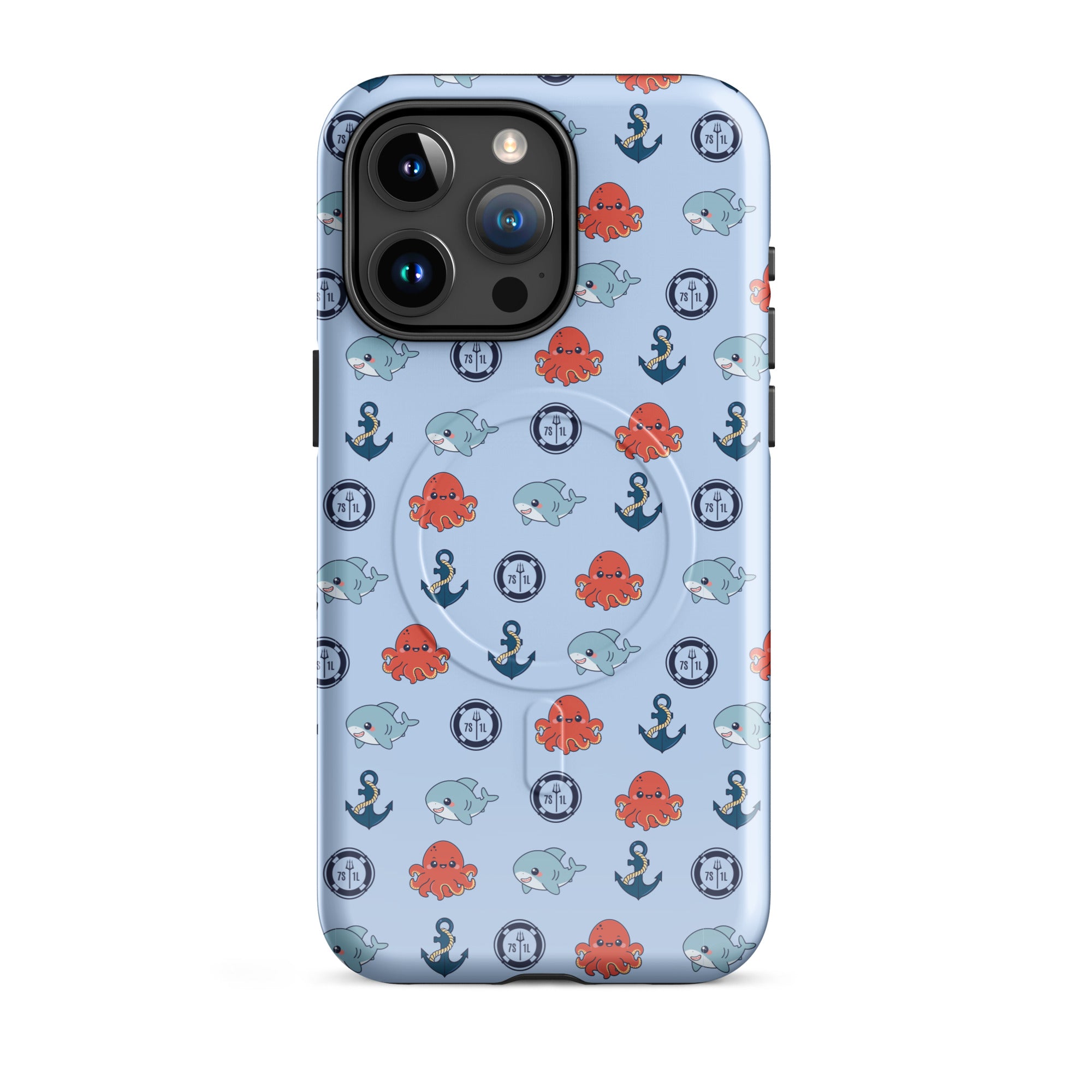 Glossy Baby Octopus iPhone Case by 7SHORT1LONG® with cute ocean design, compatible with MagSafe for iPhone 15 Pro Max.