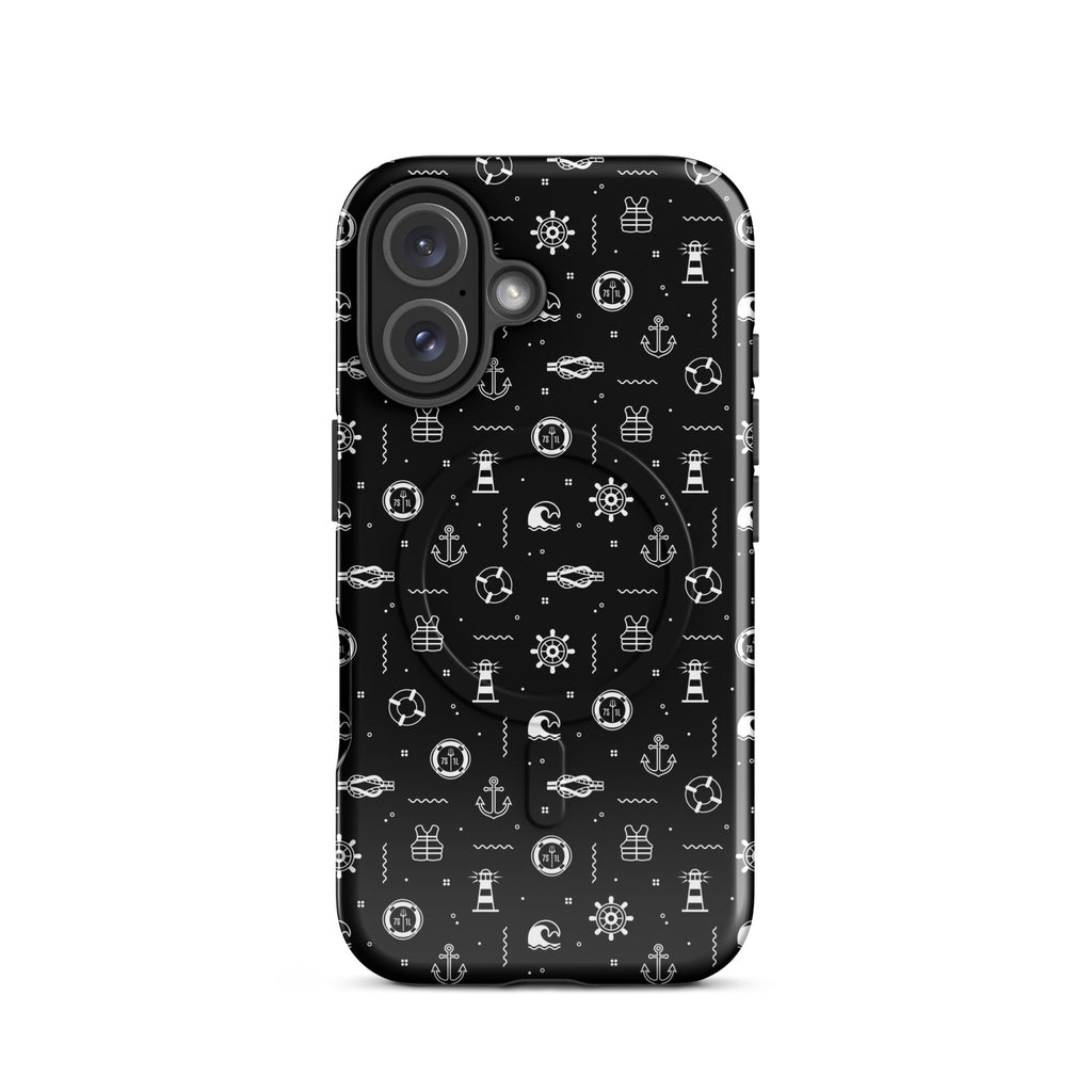 iPhone case with maritime pattern on a black background