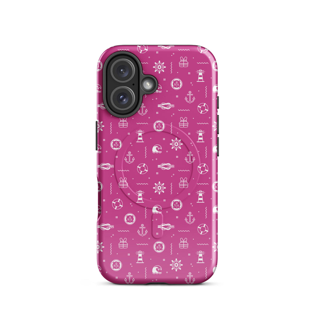 Glossy Anchor & Lighthouse Nautical MagSafe iPhone case by 7SHORT1LONG® on iPhone 16 with nautical design and MagSafe compatibility.