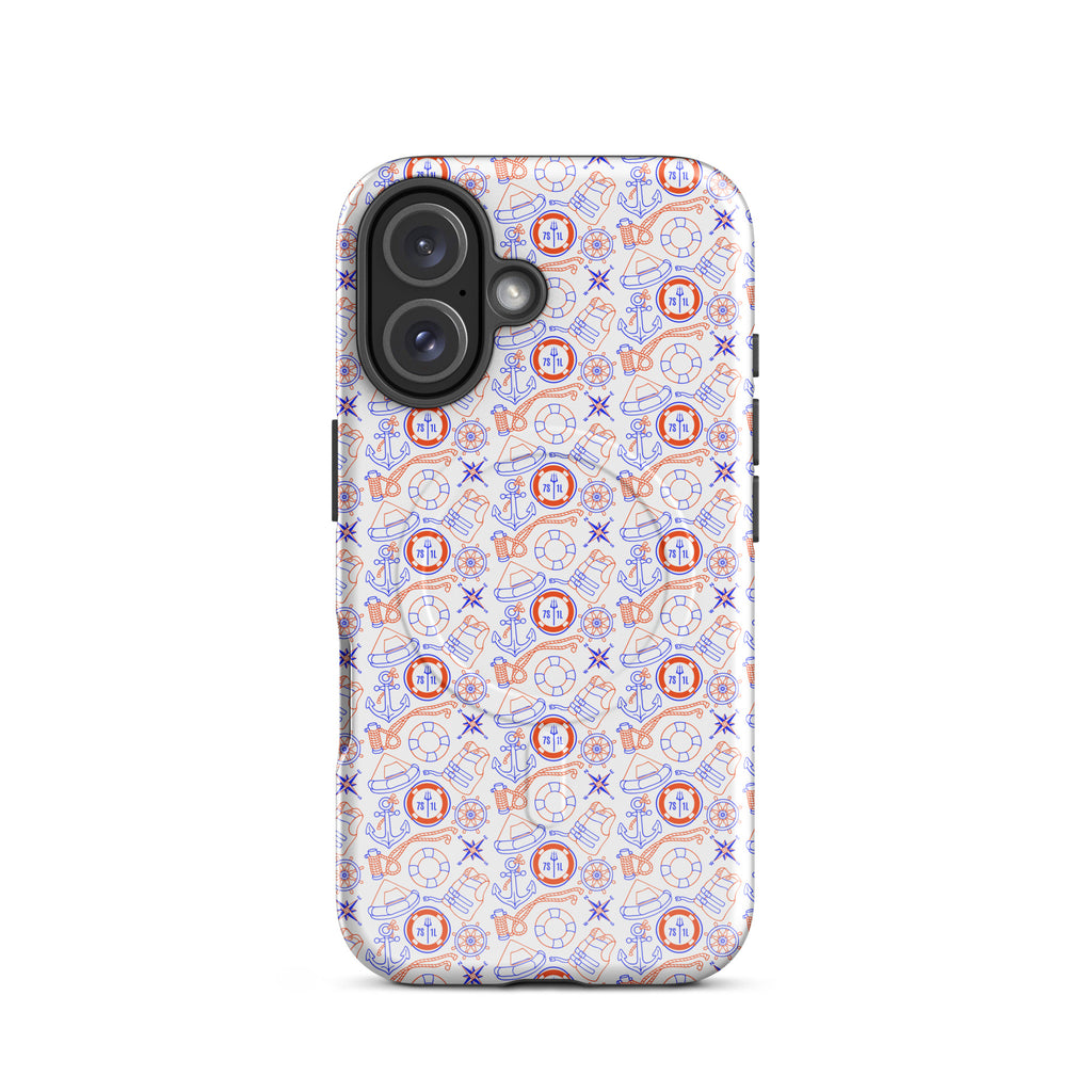 Glossy Coast Guard Nautical MagSafe iPhone 16 case by 7SHORT1LONG®, featuring a maritime-themed design and durable construction.