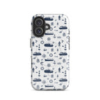 Glossy MagSafe tough iPhone 16 case with seafarer container ship design by 7SHORT1LONG® featuring a durable, protective look