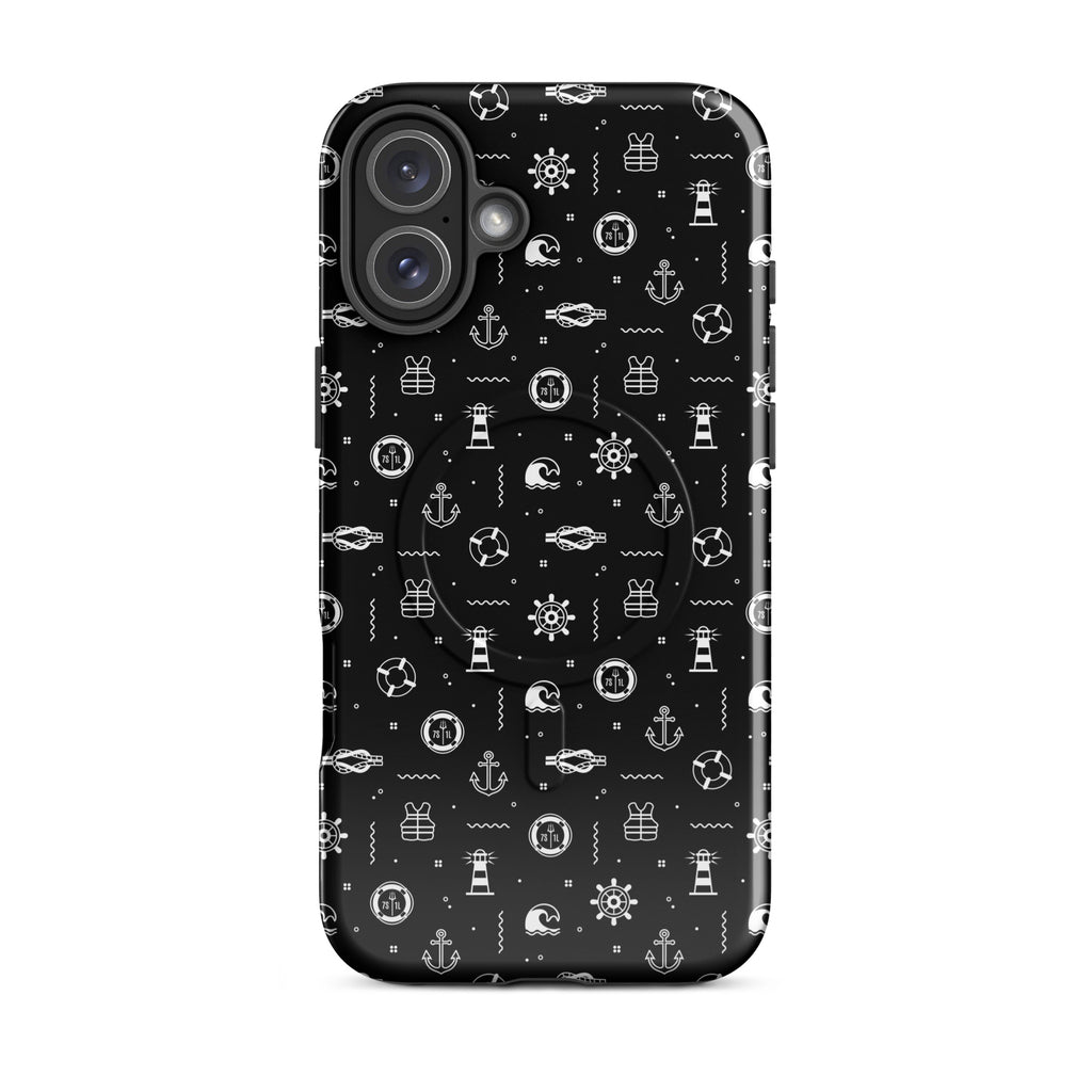 iPhone case with maritime pattern on a black background