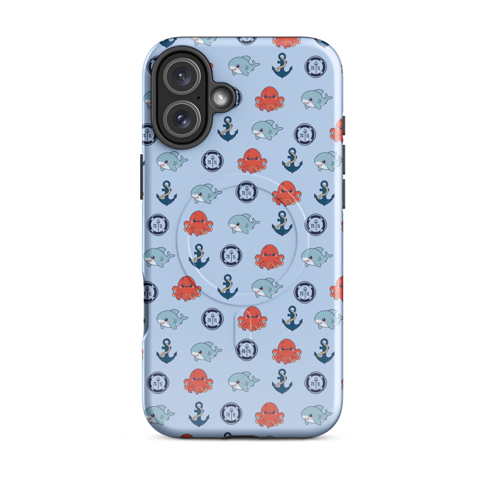 Cute Baby Octopus iPhone case by 7SHORT1LONG® with glossy finish, designed for iPhone 16 Plus, featuring an adorable ocean-inspired octopus design.