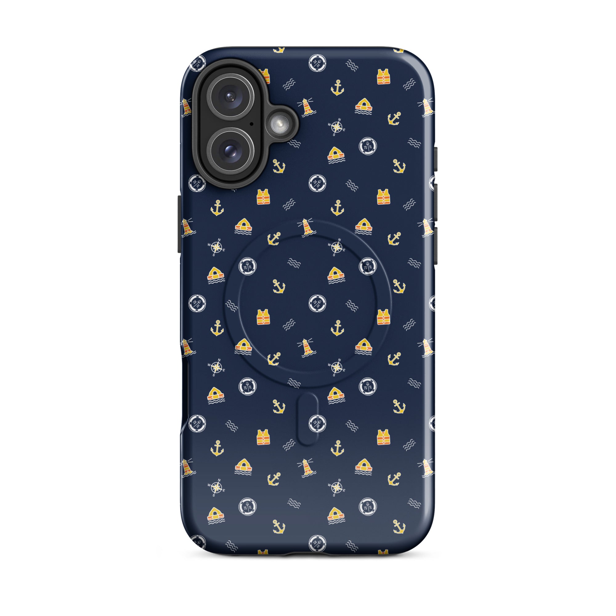 Phone case with safety at sea nautical pattern life raft, life ring