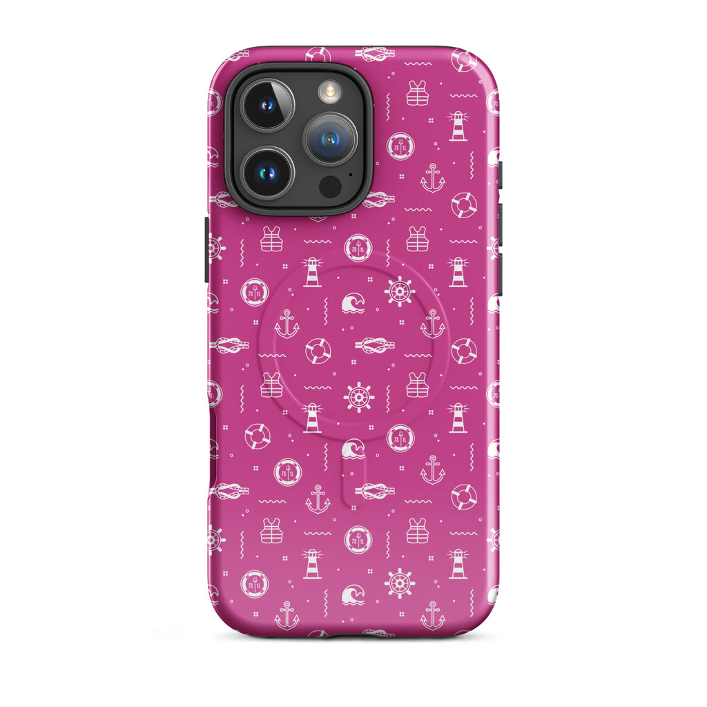 Glossy Anchor & Lighthouse Nautical MagSafe iPhone case by 7SHORT1LONG® on iPhone 16 Pro Max, featuring nautical design and MagSafe compatibility.