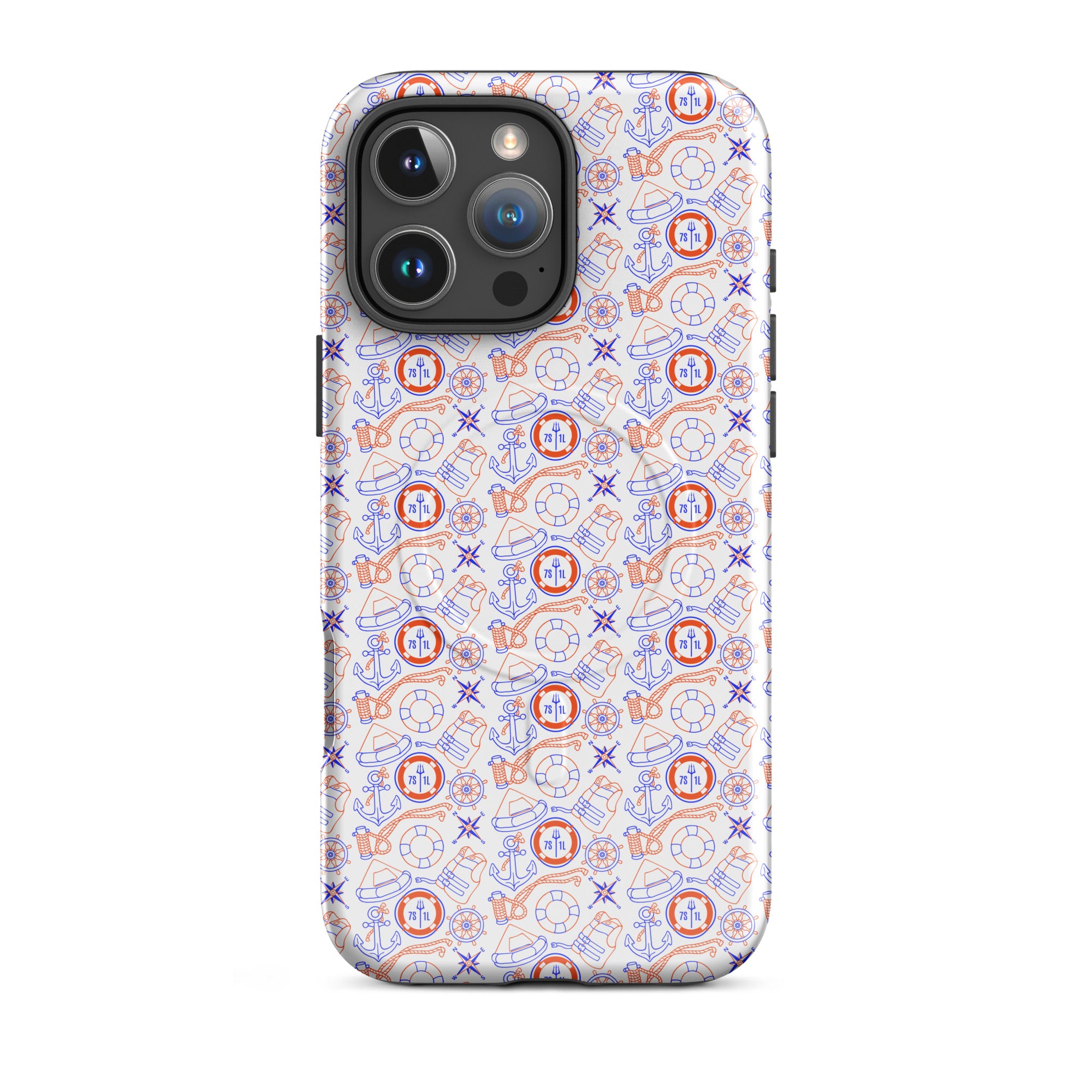Glossy Coast Guard Nautical iPhone MagSafe case for iPhone 16 Pro Max by 7SHORT1LONG®, showcasing a durable, maritime-themed design.