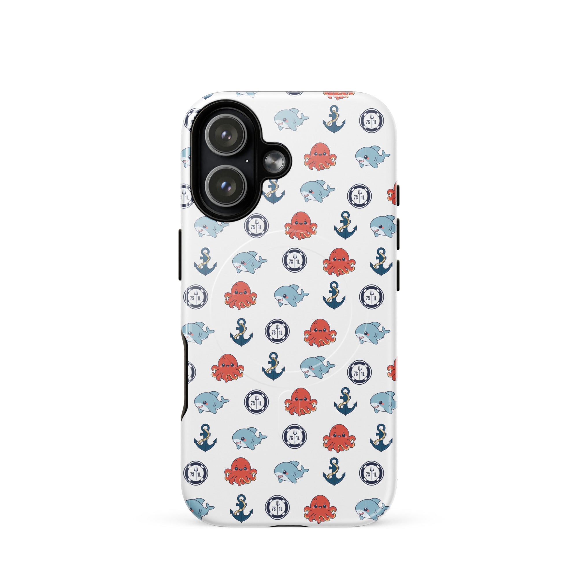 Cute Ocean Party iPhone Case throws playful ocean vibes into your day. With a sweet pattern of baby sharks and baby octopuses, plus some light nautical bits.