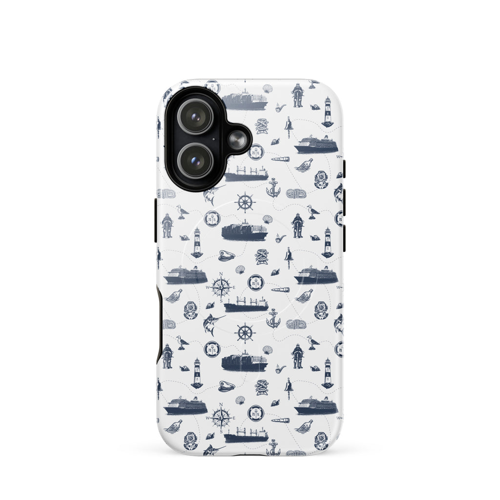 Glossy MagSafe tough case for iPhone 17 featuring the Container Ship Seafarer design by 7SHORT1LONG®.