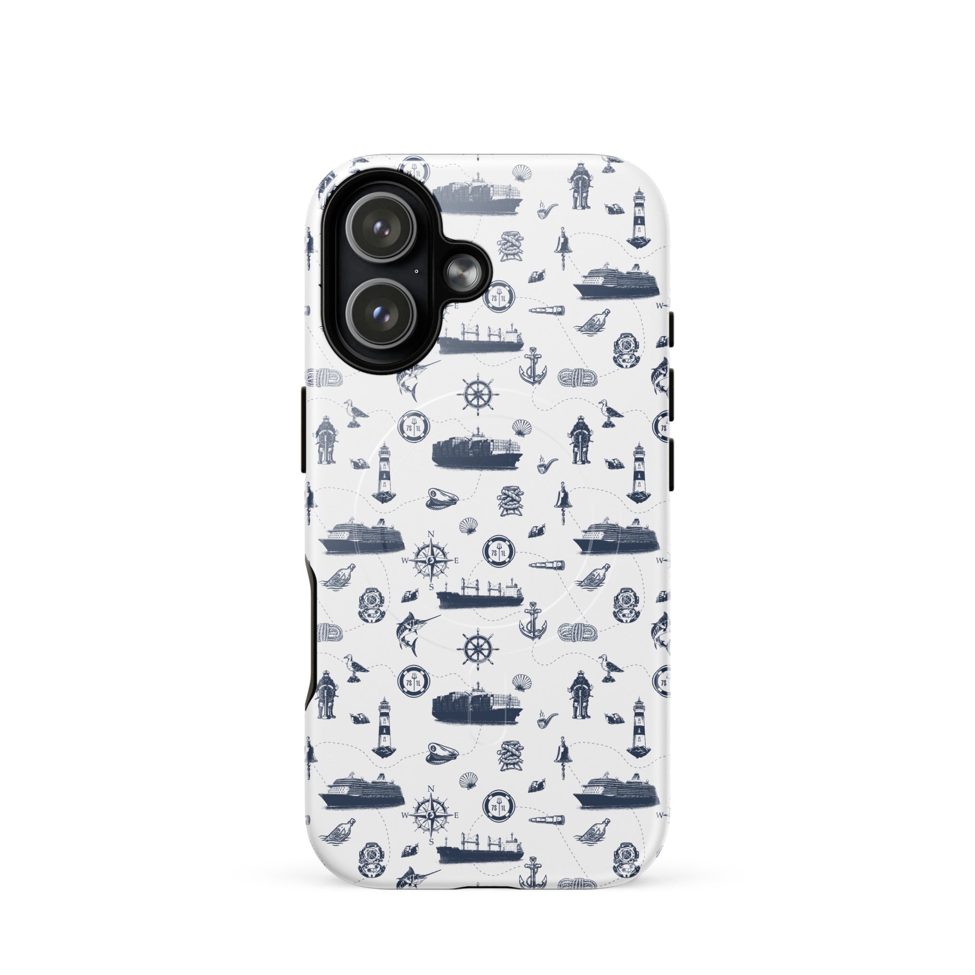 Glossy MagSafe tough case for iPhone 17 featuring the Container Ship Seafarer design by 7SHORT1LONG®.