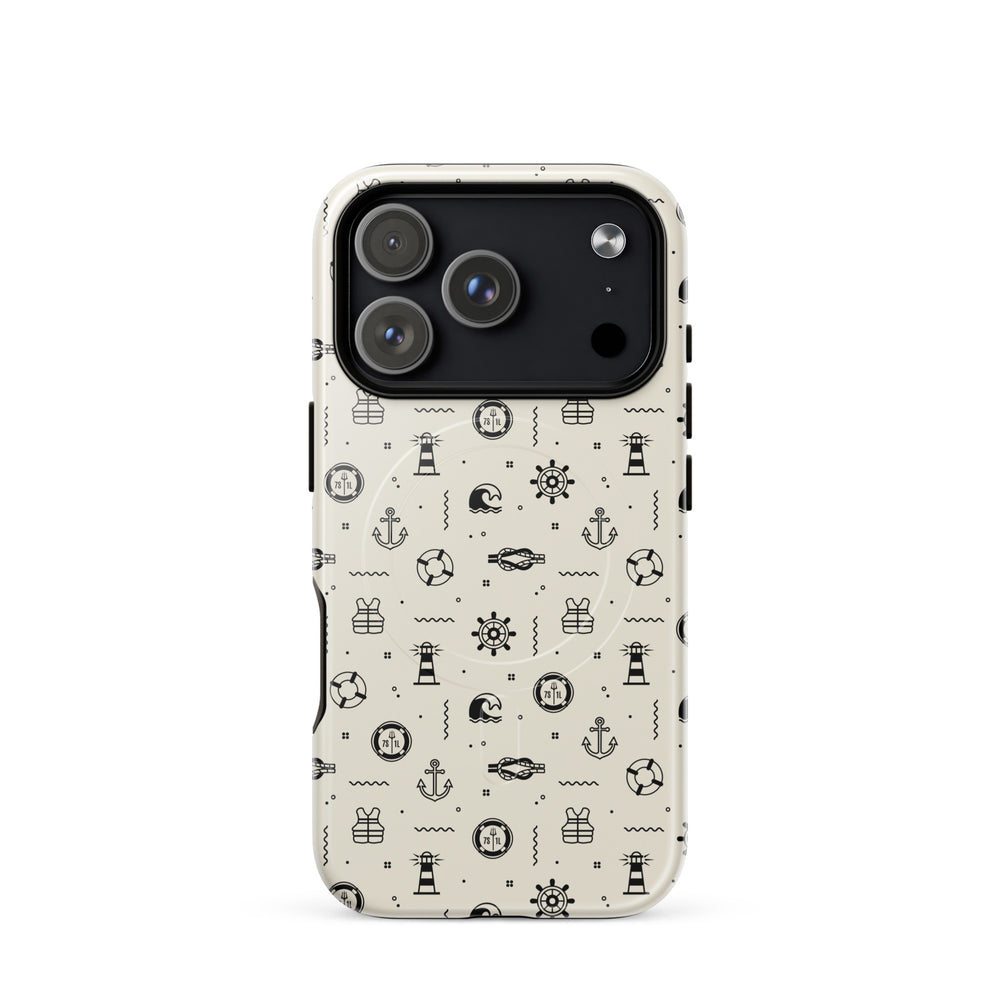 iPhone case with maritime pattern on a beige background