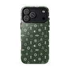 iPhone case with a maritime nautical pattern on a green background
