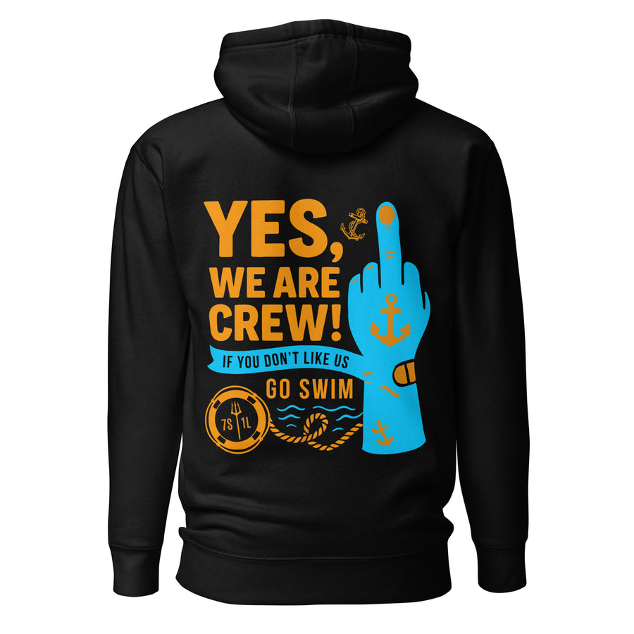 7SHORT1LONG® Middle Finger Crew Hoodie showing a bold graphic design on the front, made from soft fabric for casual wear.