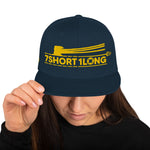 Snapback cap with 7-Shot-One-Long logo and mooring lines design, inspired by ship mooring operations and bringing lines ashore, adjustable snapback closure.