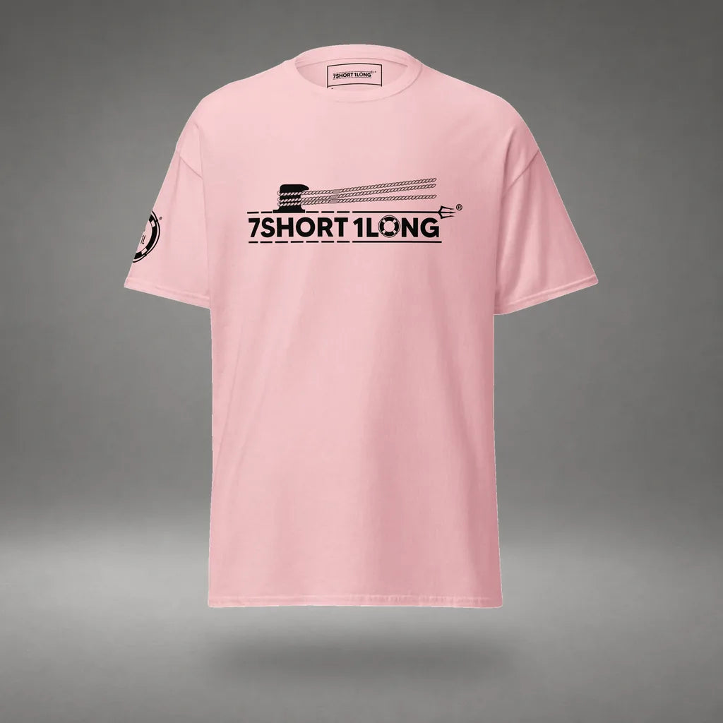 Nautical Deck Hand T-Shirt in Light Pink, front view, floating over a gray studio floor.