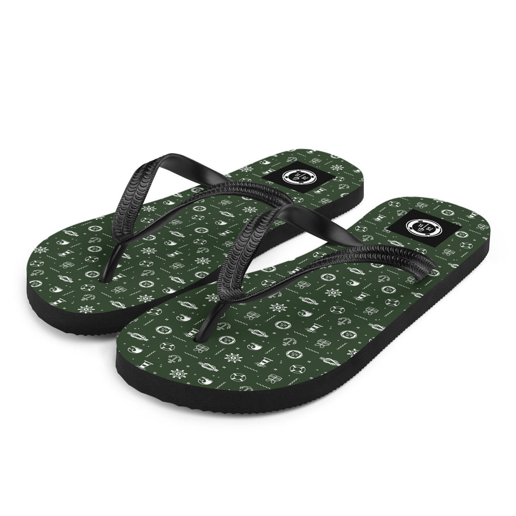 Green Coastal Marine flip flops by 7SHORT1LONG® featuring ocean-inspired nautical design and casual sandal style.