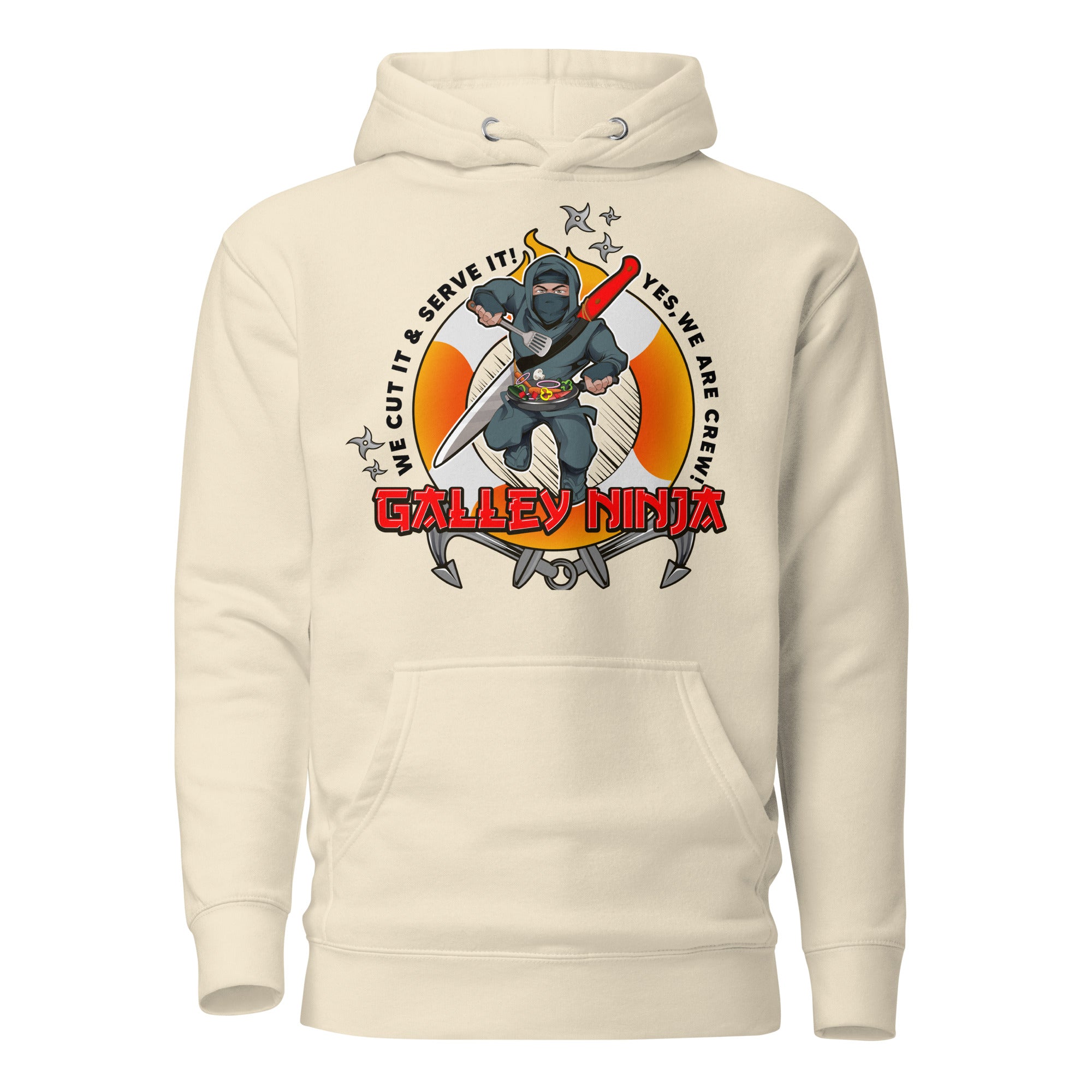 Nautical Galley Department Crew Hoodie by 7SHORT1LONG®, navy blue with crew neck and logo print, casual maritime style.
