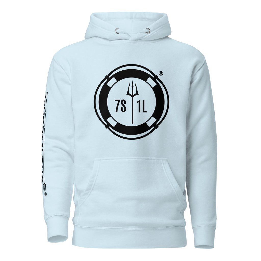 7SHORT1LONG® Sign On Sign Off Crew hoodie in ocean blue, showcasing a casual fit and crew neck design.