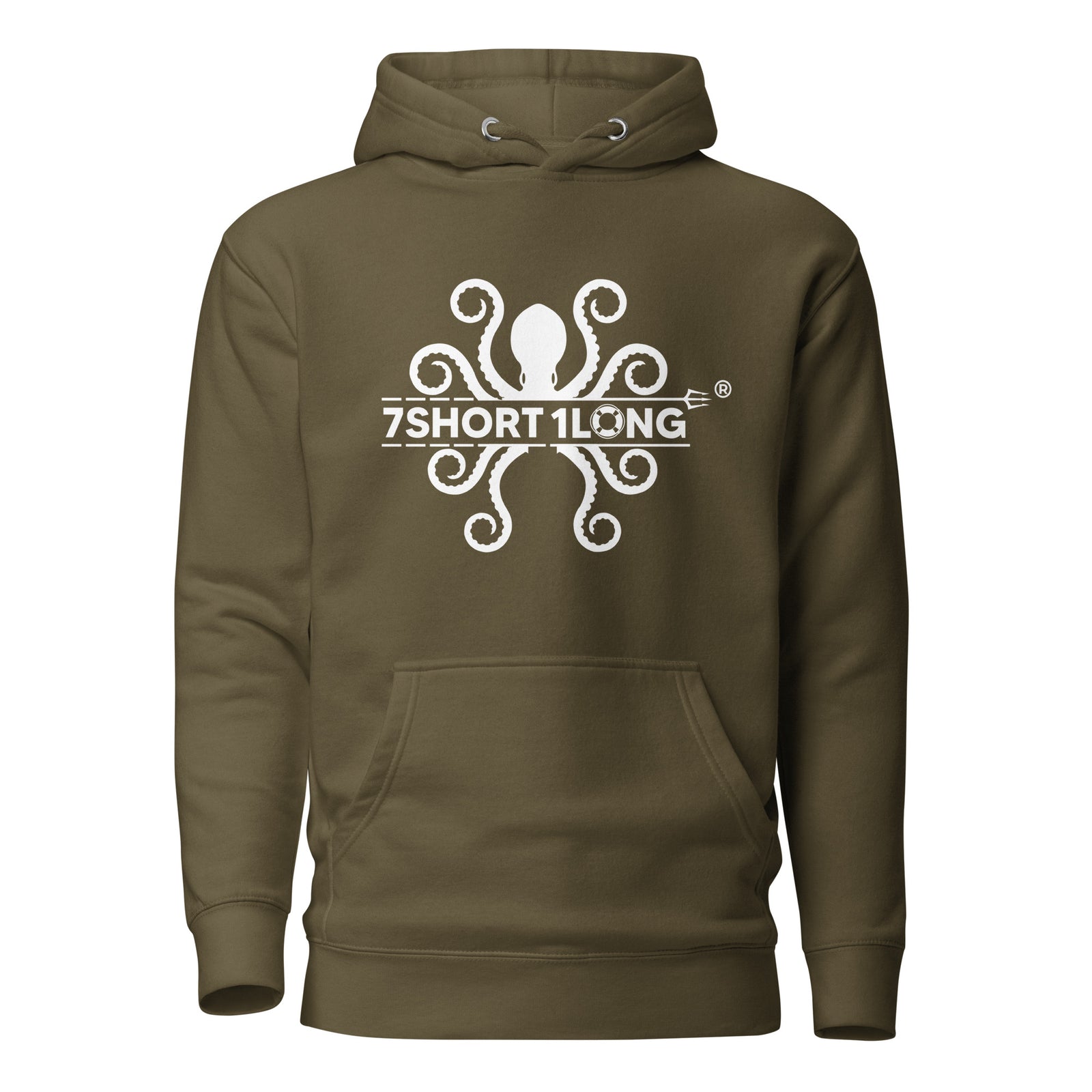 7SHORT1LONG® Kraken Maritime Seafarer Hoodie featuring ocean-inspired design with a detailed kraken illustration on navy fabric.