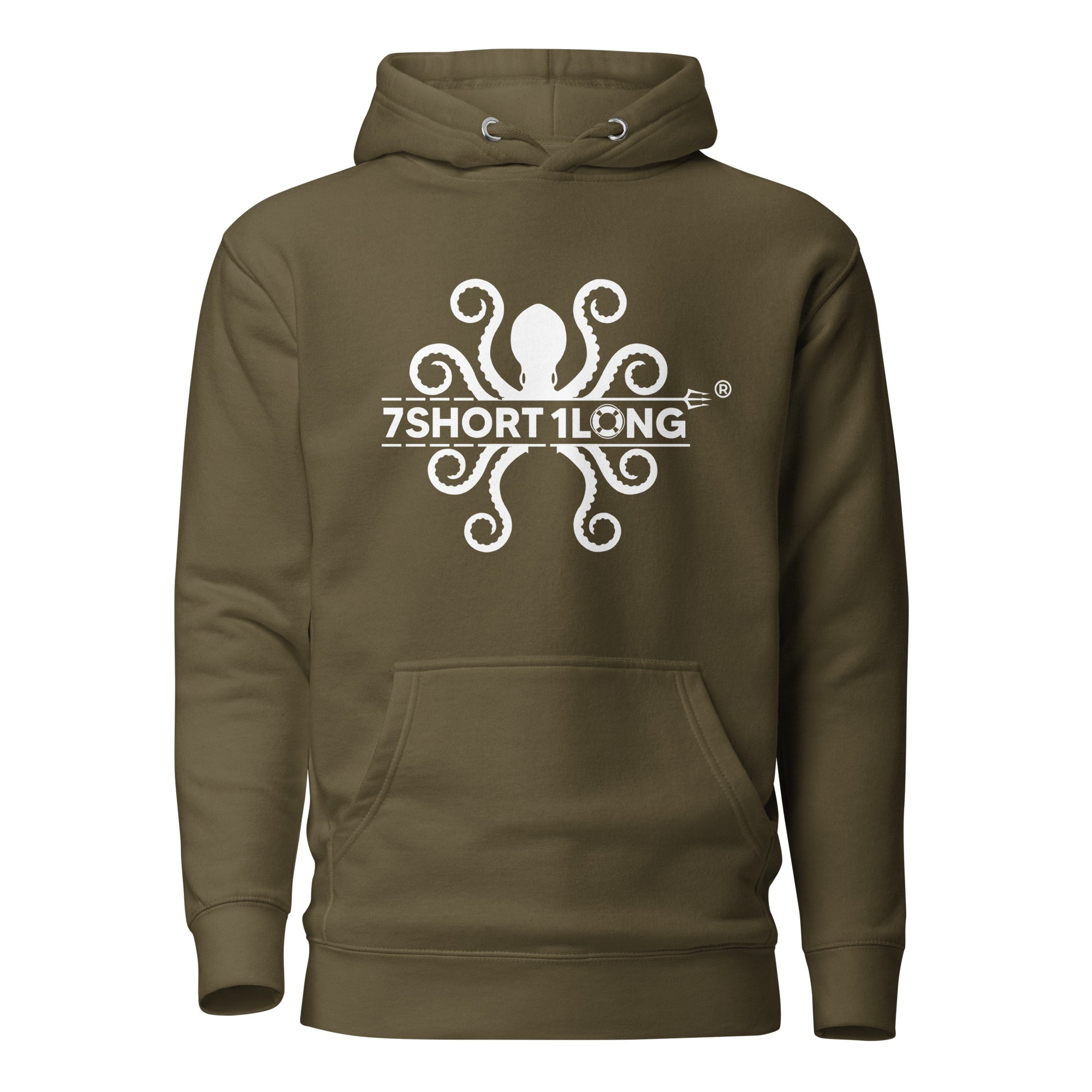 7SHORT1LONG® Kraken Maritime Seafarer Hoodie featuring ocean-inspired design with a detailed kraken illustration on navy fabric.